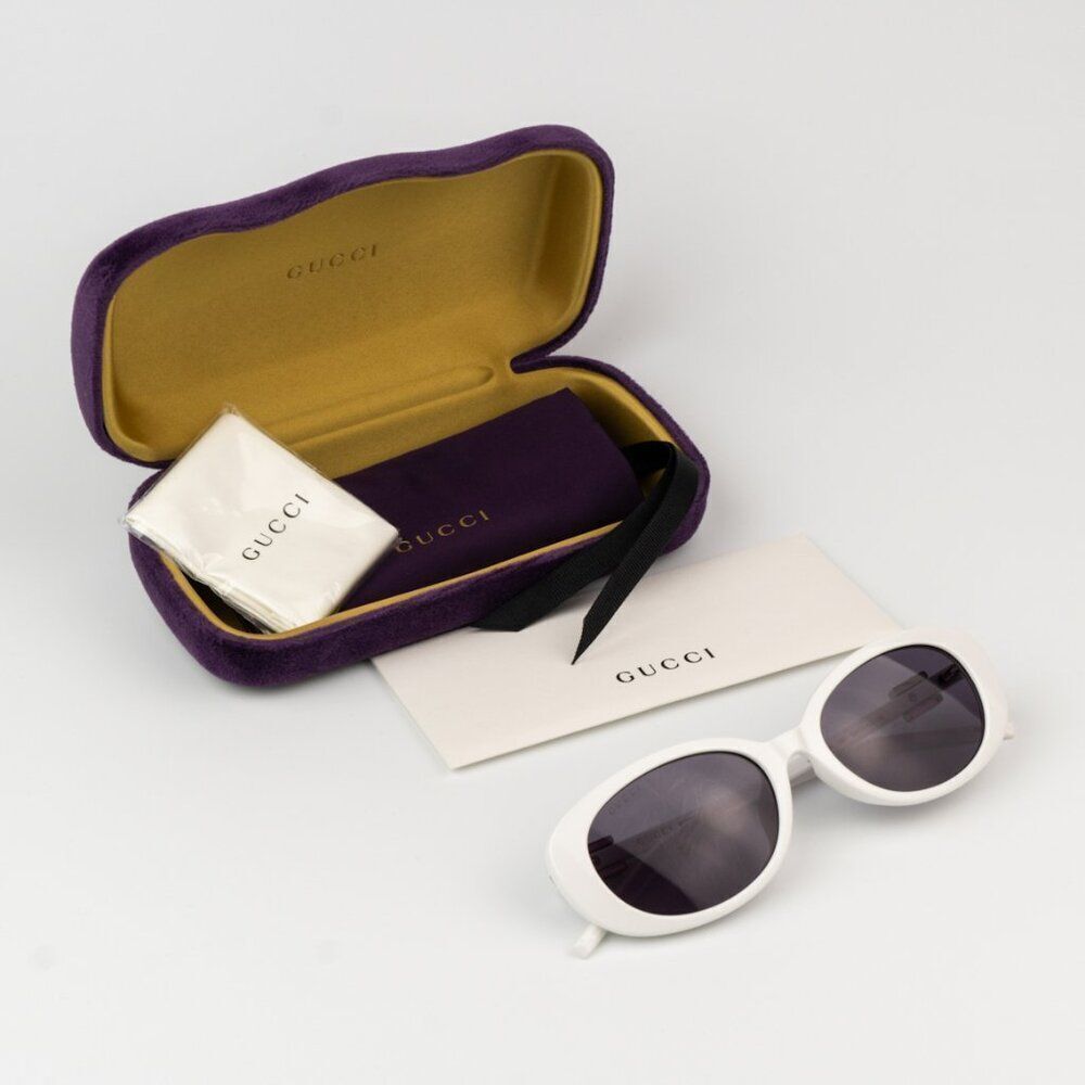 NEW Gucci GG1684SA 006 White Grey Unisex Oval Sunglasses GG 1684SA - Picture 9 of 10
